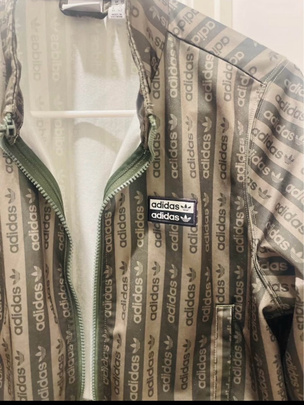 adidas Olive Green All-Over Logo Bomber Jacket - Picture 2 of 3